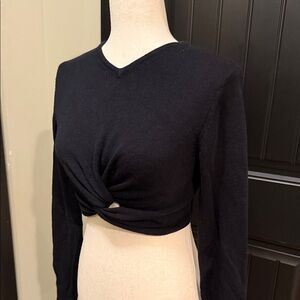 Atoir Black Twist-Knot V-Neck Cropped Long-Sleeve Top